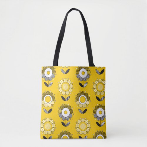 Simple Yellow Folk Floral Pattern Tote Bag
