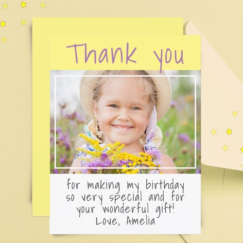 Simple Yellow Girl Photo Birthday Thank you Postcard