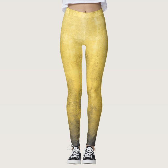 Simple Yellow Gray Abstract Leggings (Front)