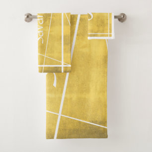 Simple Yellow Gray Abstract Your Name striped Bath Towel Set