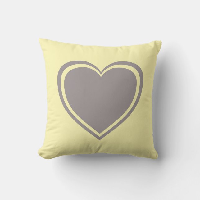 Simple Yellow Gray Heart Valentine`s Day Throw Pillow (Front)