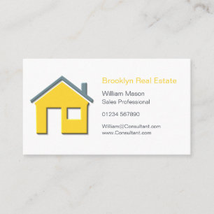 Simple Yellow & Gray Home Icon Real Estate Agent C Business Card