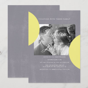 Simple Yellow Gray Stone Concrete Photo Wedding Invitation