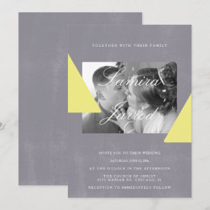 Simple Yellow Gray Stone Shapes Photo Wedding Invitation