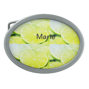 Simple yellow green lemon add name minimal custom belt buckle