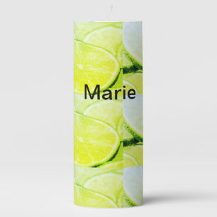 Simple yellow green lemon add name minimal custom pillar candle