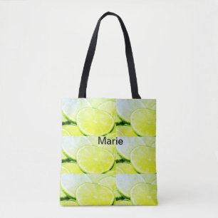 Simple yellow green lemon add name minimal custom tote bag