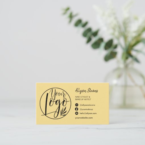 Simple yellow hair makeup photo logo qr code business card | Zazzle