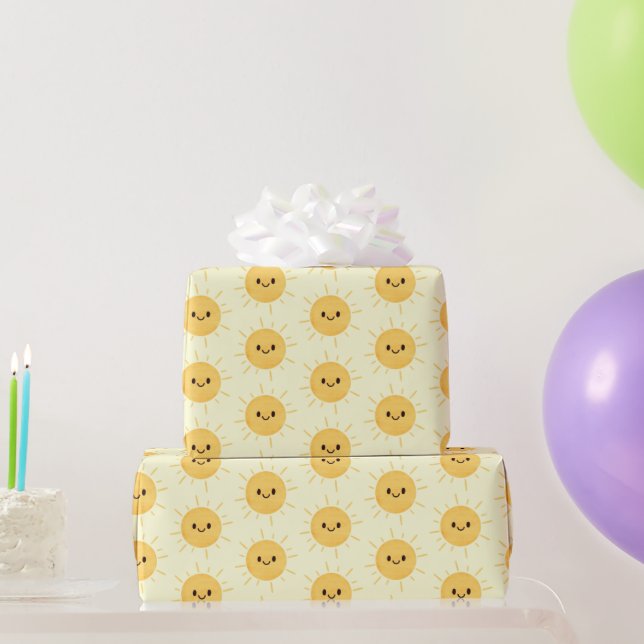 Simple Yellow Happy Smiling Sun Sunshine Pattern Wrapping Paper (Party Gifts)