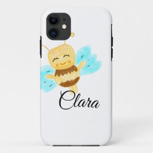 Simple yellow honey bee watercolor add name custom iPhone 11 case