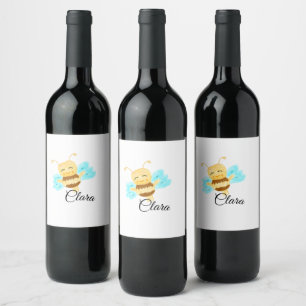 Simple yellow honey bee watercolor add name custom wine label