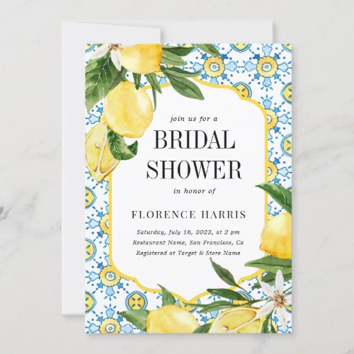 Simple Yellow Lemon Mediterranean Bridal Shower Invitation