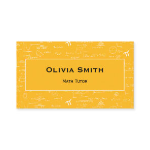 Simple Yellow Math Tutor Teacher Formula Pattern Business Card