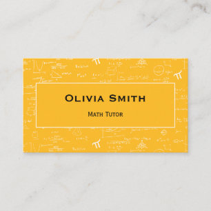 Simple Yellow Math Tutor Teacher Formula Pattern Business Card