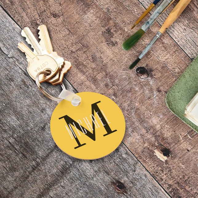 Simple Yellow Monogram Initial & First Name Keychain (Creator Uploaded)