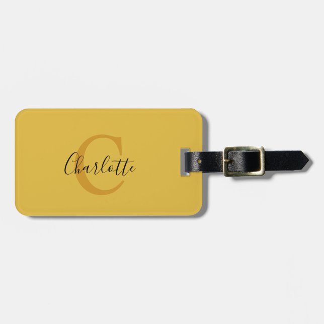 Simple Yellow Monogram Luggage Tag (Front Horizontal)