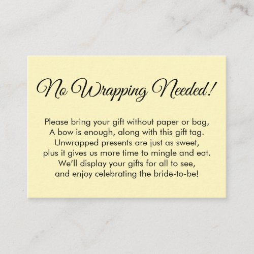 Simple Yellow No Wrapping Needed Bridal Shower Enclosure Card