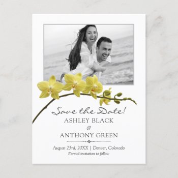 Simple Yellow Orchid Photo Wedding Save The Date Announcement Postcard by wasootch at Zazzle