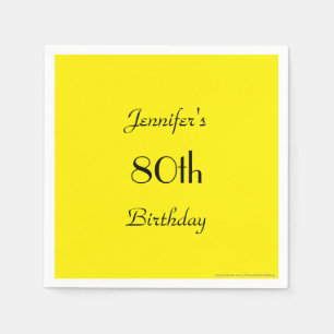 Simple Yellow Paper Napkins, 80th Birthday Party Napkins