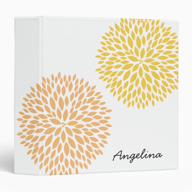 Simple Yellow Peach Flowers 3 Ring Binder (Front/Spine)