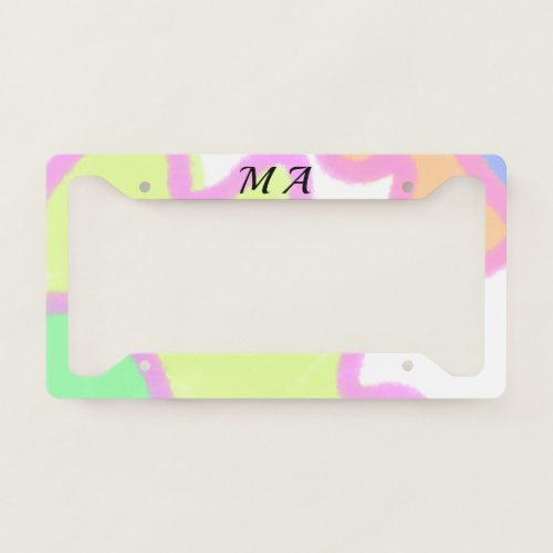 Simple yellow pink watercolor add your monogram    license plate frame