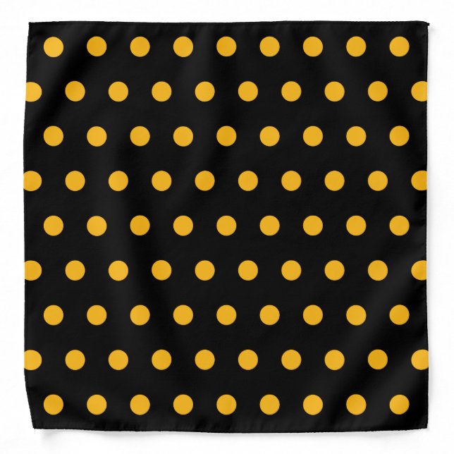 Simple Yellow Polka Dots Pattern on Black Bandana (Front)