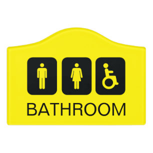Simple Yellow Restroom Bathroom Toilet ADA Door Sign