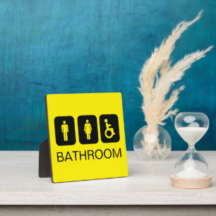 Simple Yellow Restroom Bathroom Toilet ADA  Plaque