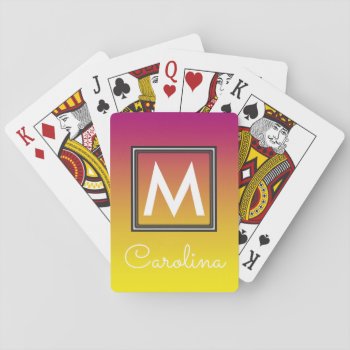 Simple Yellow To Pink Summer Gradient Monogram Playing Cards by SimpleMonograms at Zazzle