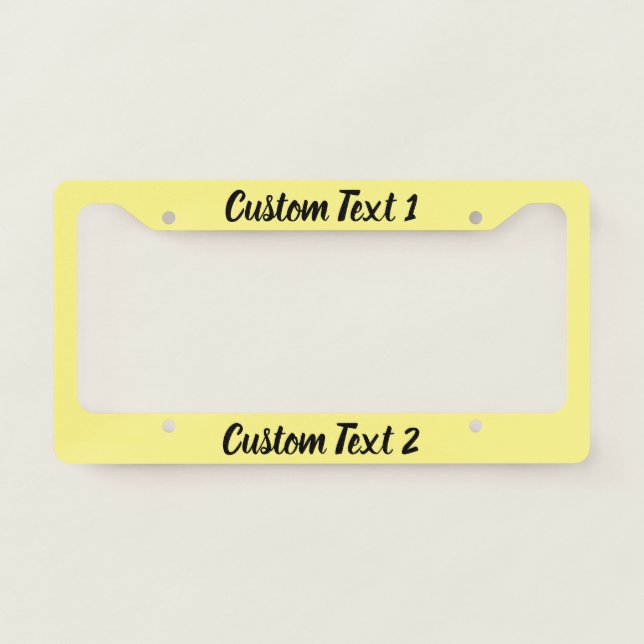 Simple Yellow vand Black Script Text Template License Plate Frame (Front)