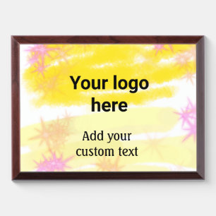 Simple yellow watercolor add your logo custom text award plaque