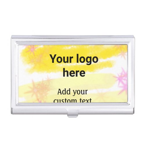 Simple yellow watercolor add your logo custom text business card case