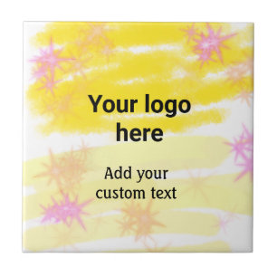 Simple yellow watercolor add your logo custom text ceramic tile
