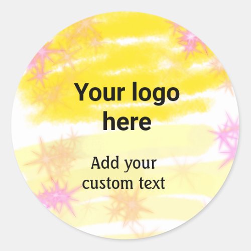 Simple yellow watercolor add your logo custom text classic round sticker