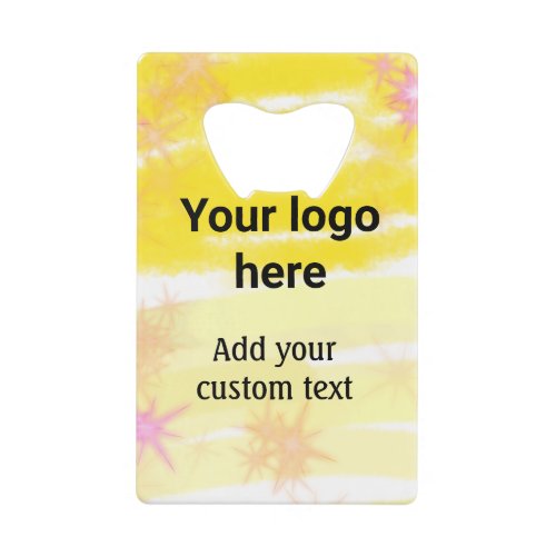 Simple yellow watercolor add your logo custom text credit card bottle opener