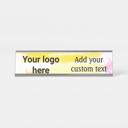 Simple yellow watercolor add your logo custom text desk name plate