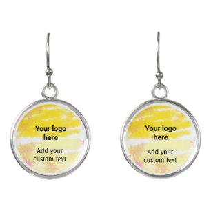 Simple yellow watercolor add your logo custom text earrings