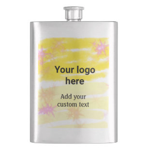 Simple yellow watercolor add your logo custom text flask