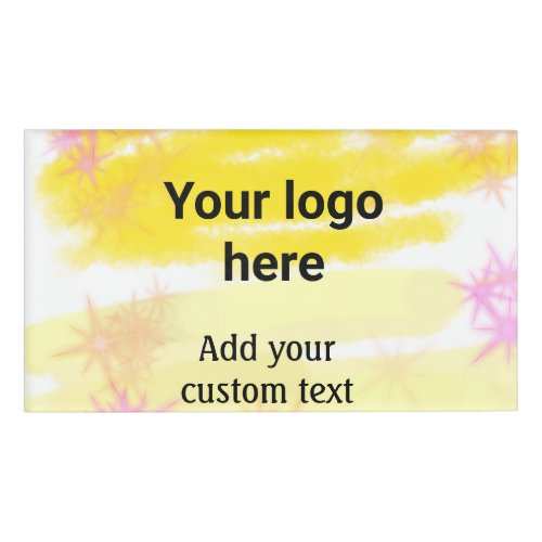 Simple yellow watercolor add your logo custom text name tag