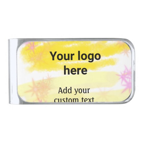 Simple yellow watercolor add your logo custom text silver finish money clip