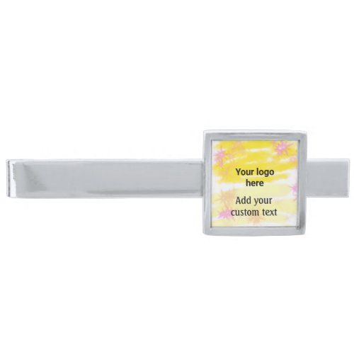 Simple yellow watercolor add your logo custom text silver finish tie bar