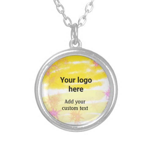 Simple yellow watercolor add your logo custom text silver plated necklace