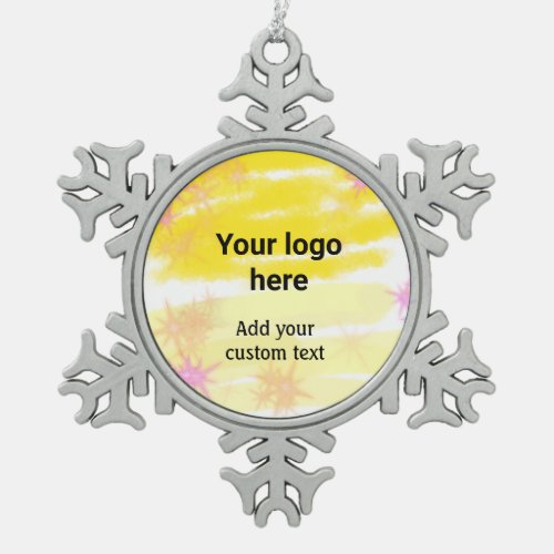 Simple yellow watercolor add your logo custom text snowflake pewter christmas ornament