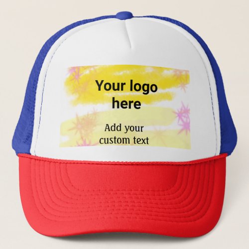 Simple yellow watercolor add your logo custom text trucker hat