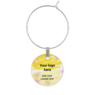 Simple yellow watercolor add your logo custom text wine charm
