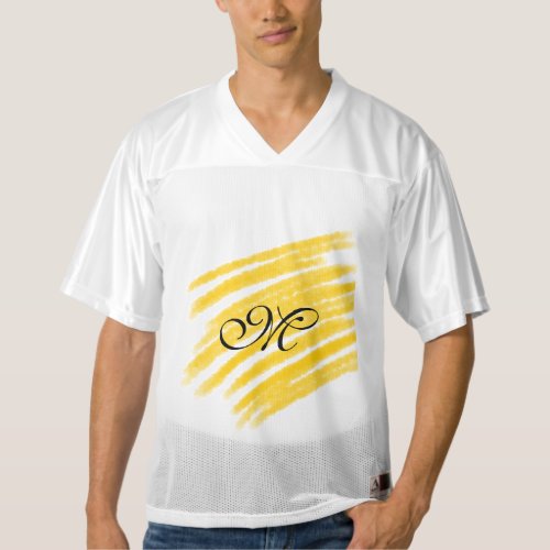 simple yellow watercolor lines add your monogram   mens football jersey