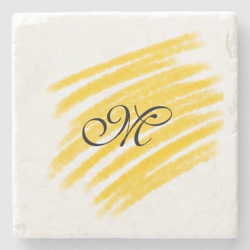 simple yellow watercolor lines add your monogram   stone coaster