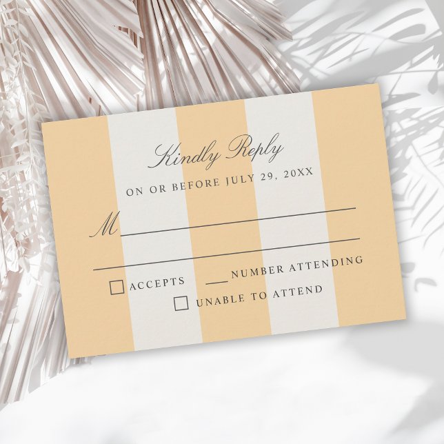 Simple Yellow White Cabana Stripes Wedding RSVP (Creator Uploaded)