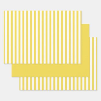 Simple Yellow/white Stripes Geometric Pattern Set Wrapping Paper Sheets by NancyTrippPhotoGifts at Zazzle