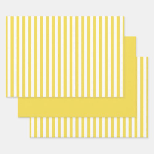 Simple YellowWhite Stripes Geometric Pattern Set Wrapping Paper Sheets